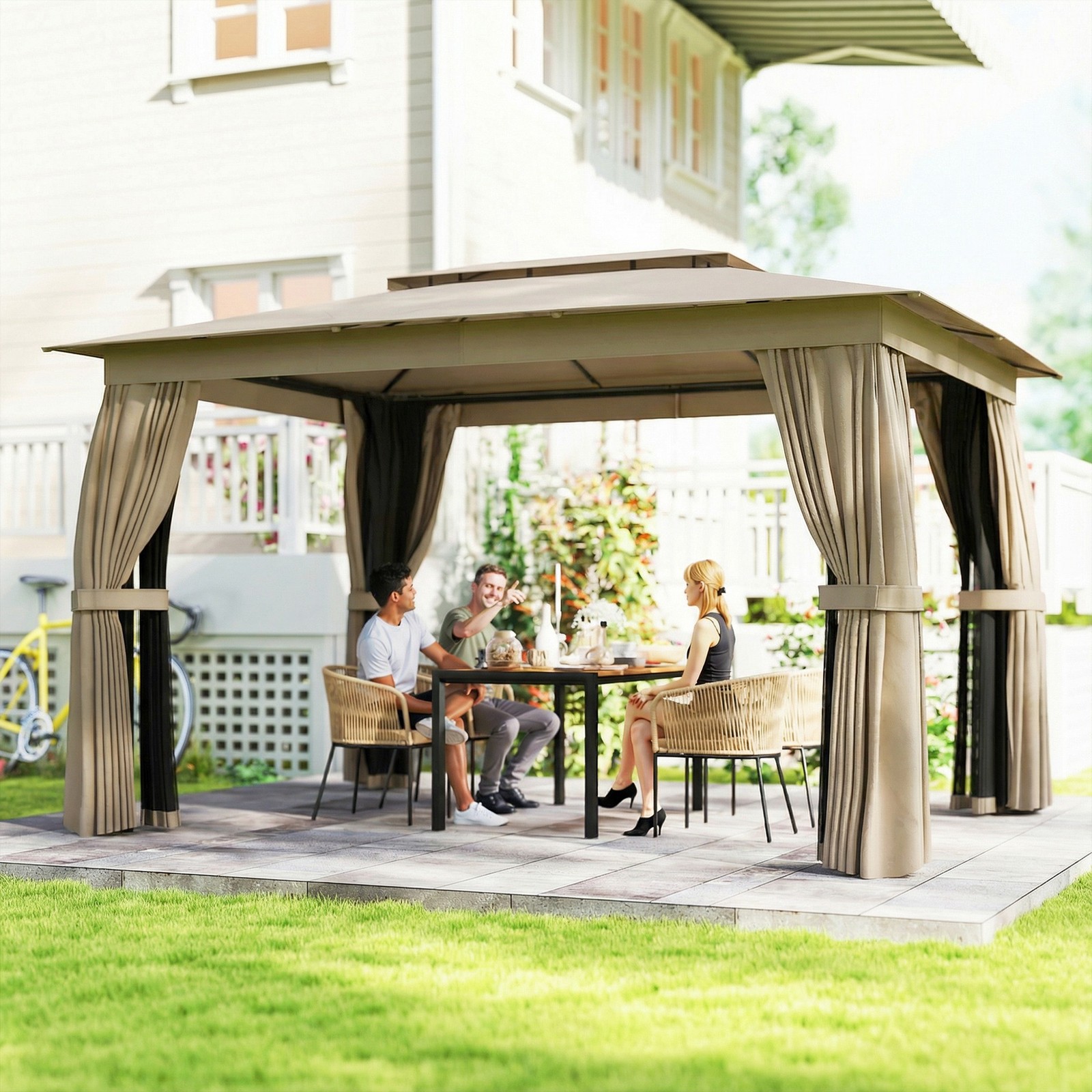 Outsunny 10' x 12' Outdoor Patio Gazebo, Double Roof Gazebo Canopy Shelter