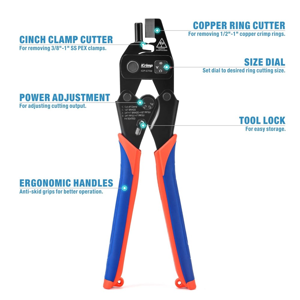 PEX Crimp Fitting Removal Tool for Removing 1/2", 3/4", 1" PEX Copper Crimp