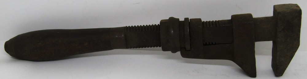 Vintage Wood Handle Adjustable 12" Monkey Wrench.