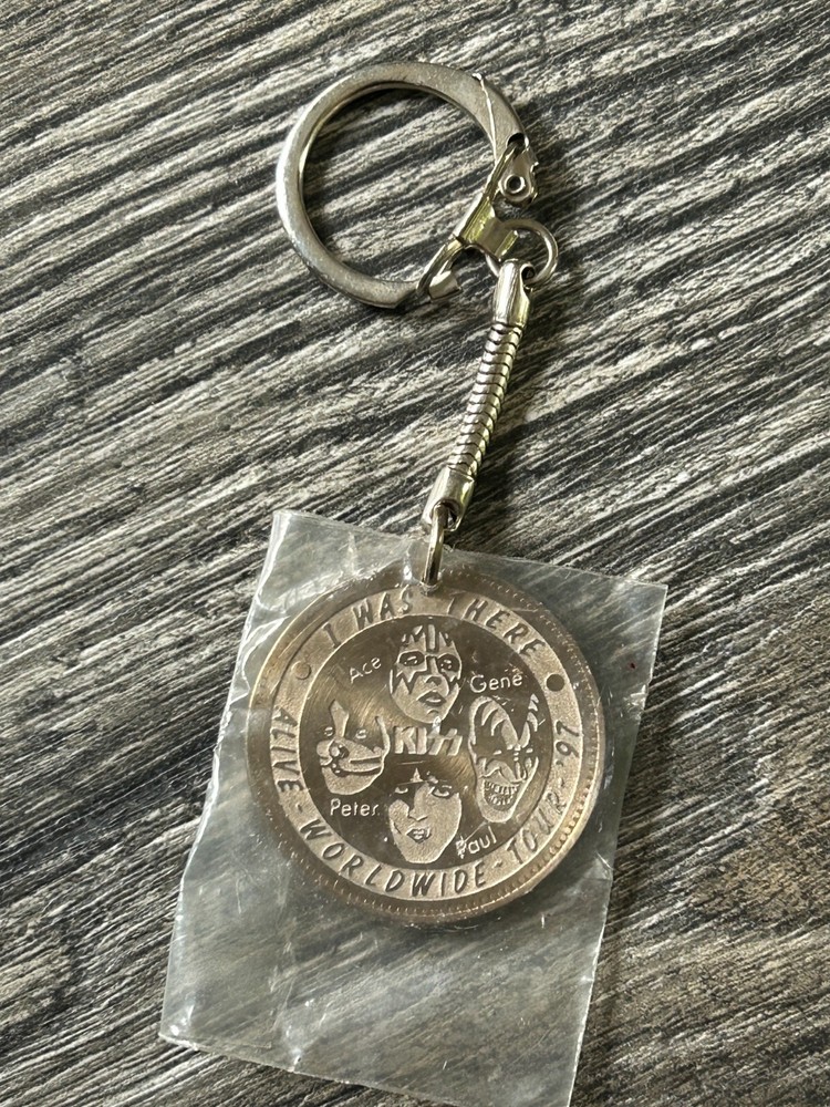 KISS KEYCHAIN Etched Coin I Was There Alive Reunion Tour Mexico '97 Vintage Kiss