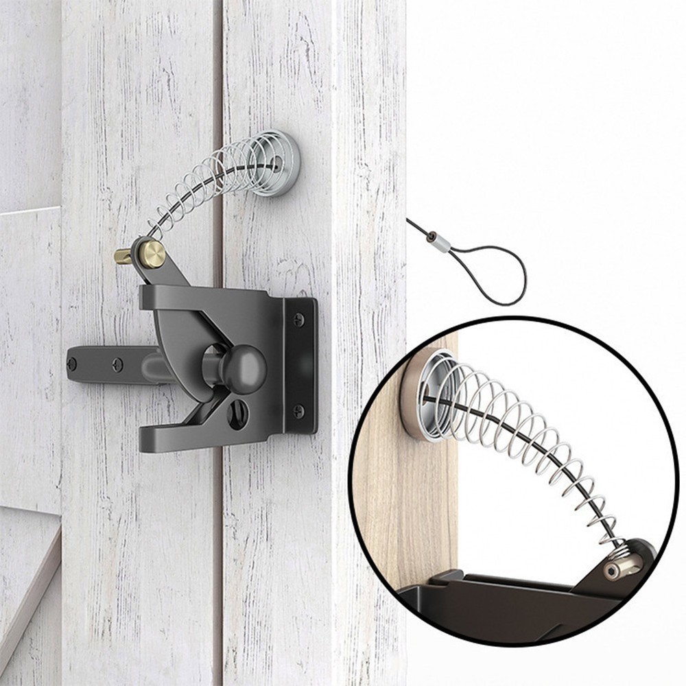 Black Adjustable Spring Loaded Gate Latch with Cable Pull for Fence Doors