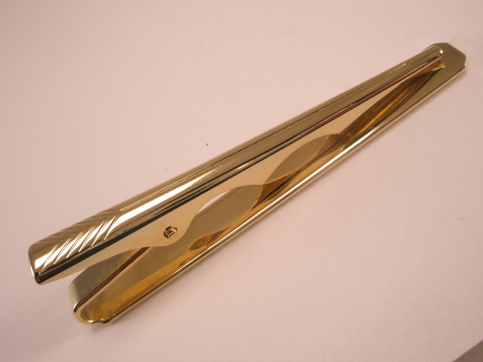 2-13/16" Thin Design Scalloped Edge Gold Tone Simple Vintage LARGE Tie Bar Clip