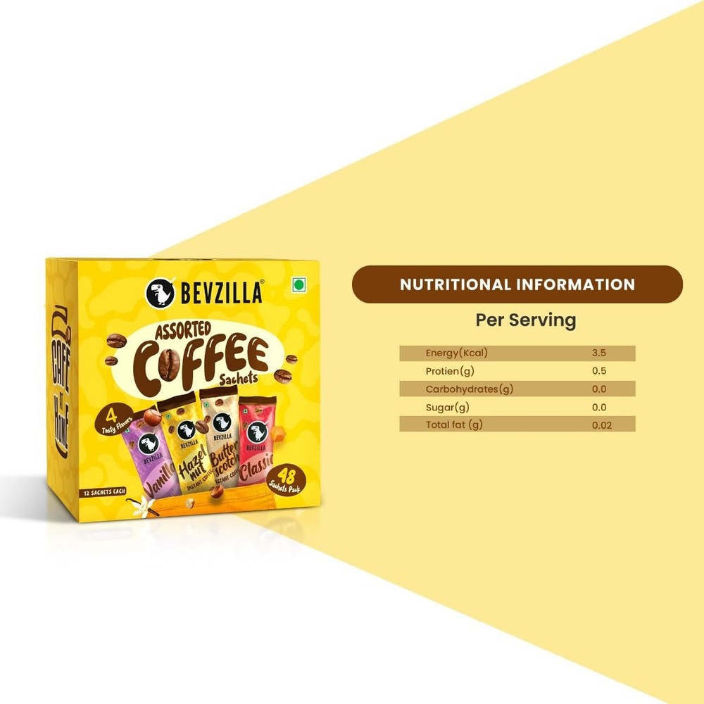 Bevzilla 48 Assorted Instant Coffee Sachets | 48x2Gm | Hot & Cold Brew Ready