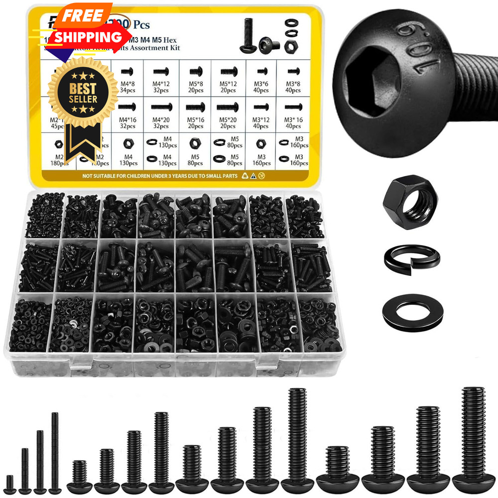Fgruh 2200PCS M2 M3 M4 M5 M2M3M4M5 2200pcs, Black-Hex Socket Button Head
