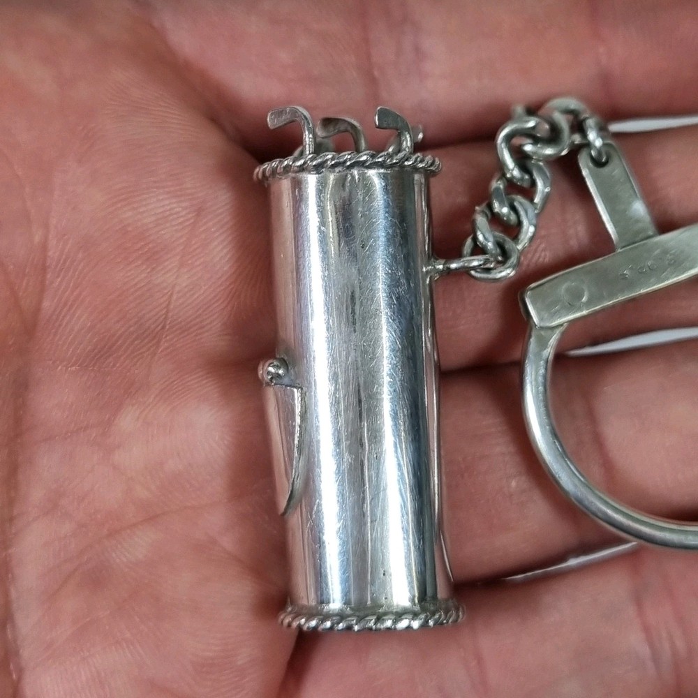 Solid Silver Miniature Golf Bag Key Ring Stamped 925