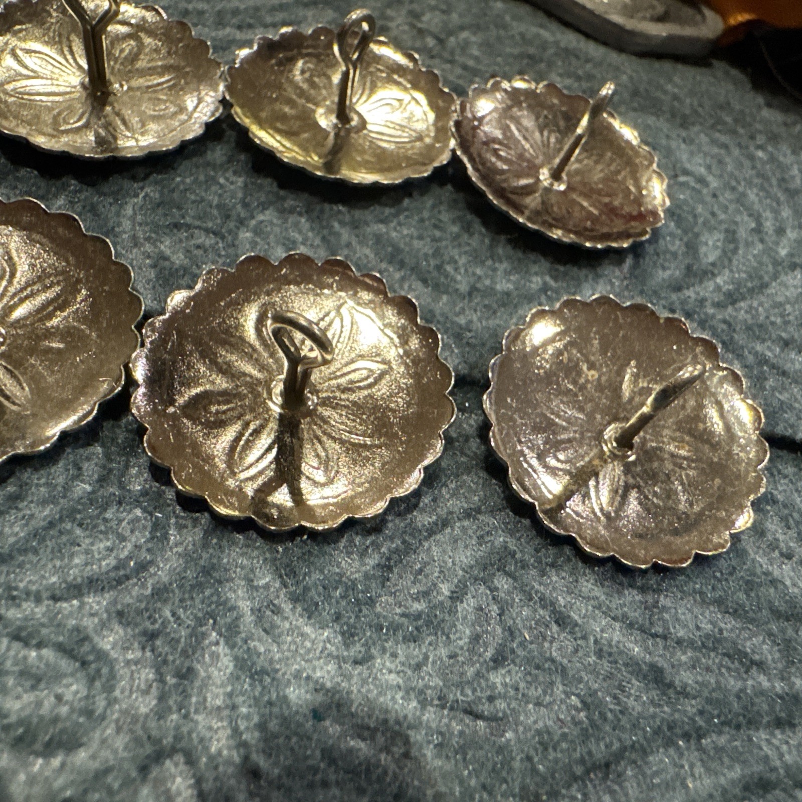 6 - Silver Tone Concho Buttons - Western, Native Crafts - 1" Large Hand Crafted