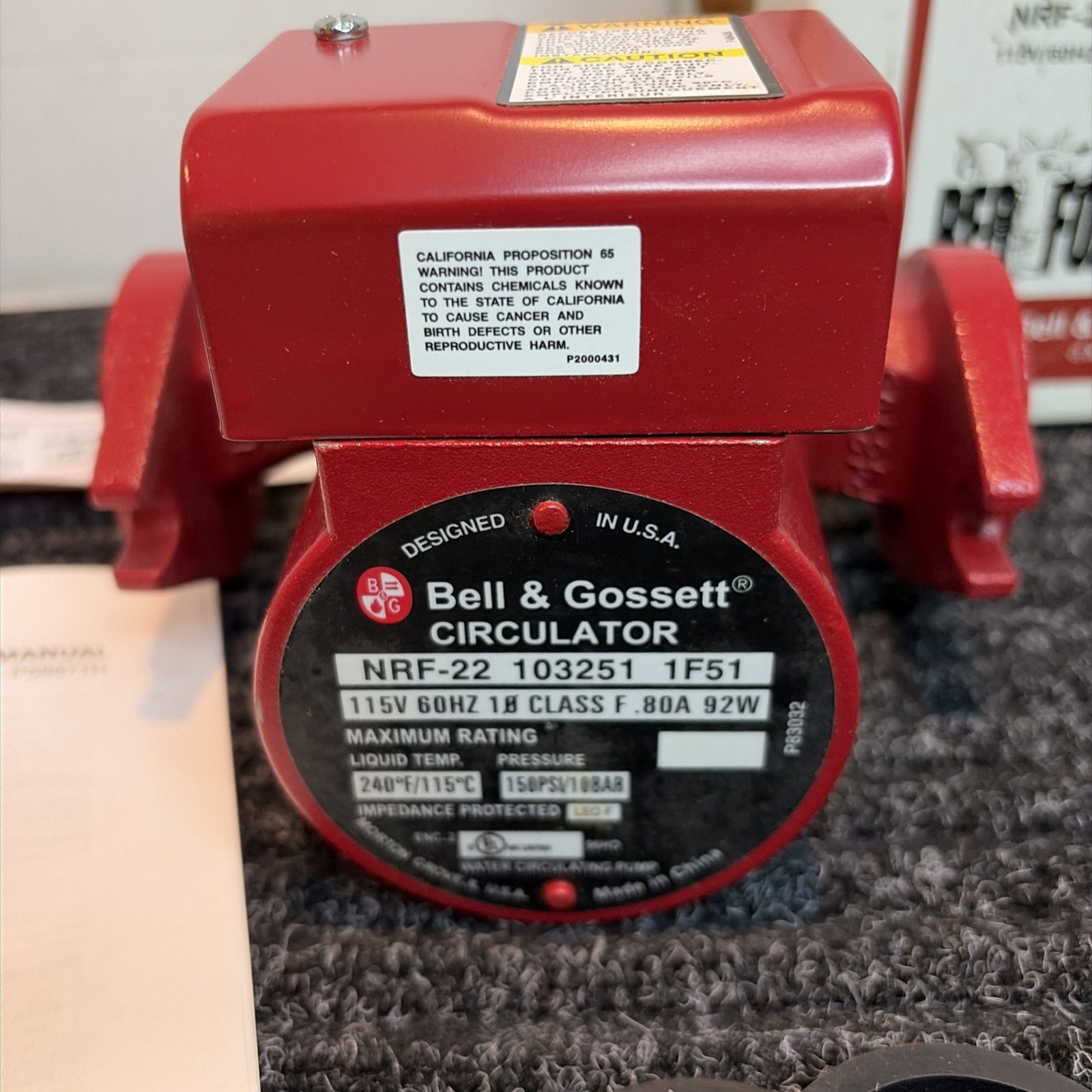 Bell & Gossett 103251 1/25 HP, NRF-22 Red Fox Circulator Pump - NEW