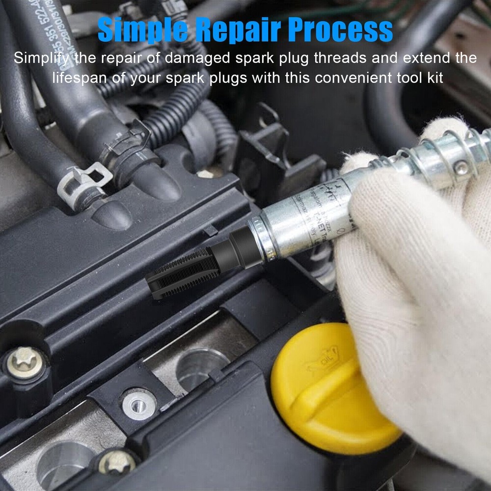 M14 x1.25 Spark Plug Rethread Thread Repair Kit Reamer Tap with 4 Inserts E