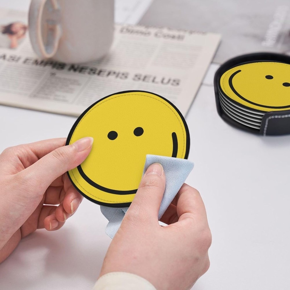 Smiley Face Coasters Set 6 for Drinks Happy One Size,