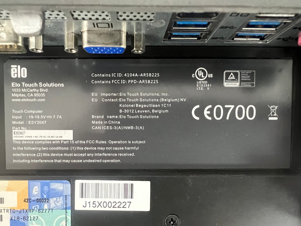 ELO ESY20X7 AiO POS X-Series Touchscreen Computer System No Windows / OS
