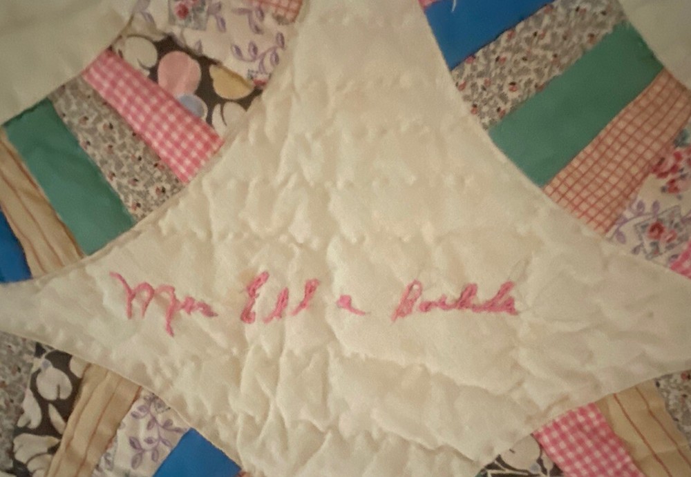 QUILT-‘SIGNED’ HANDMADE Wedding Ring Pattern 78” X 56” PATCHWORK *ANTIQUE*