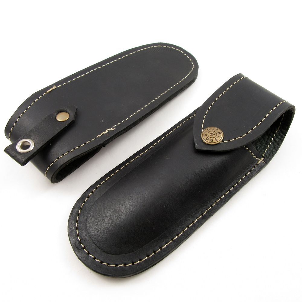 STRAIGHT RAZOR SHEATH Leather Black Carrying Case for Shaving Blade Snap Button