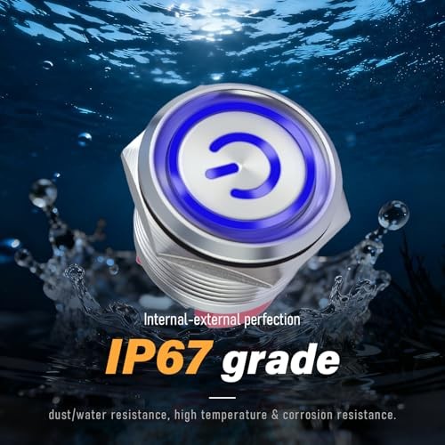 15Amp Push Button Switch，(0.63") 12V-24V Latching Push Button Switch 16mm Blue