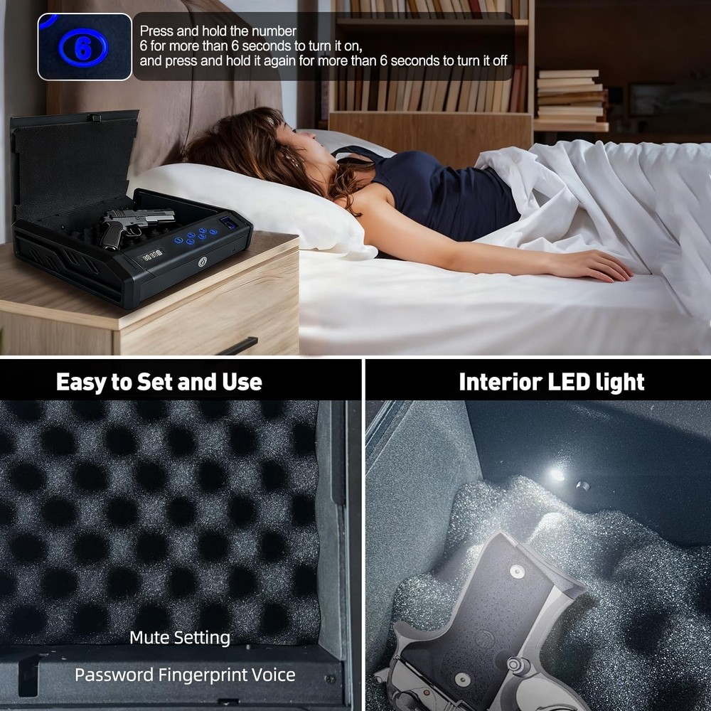 gun safe，with 3 Quick-Access Fingerprint，Passcode，Key.with