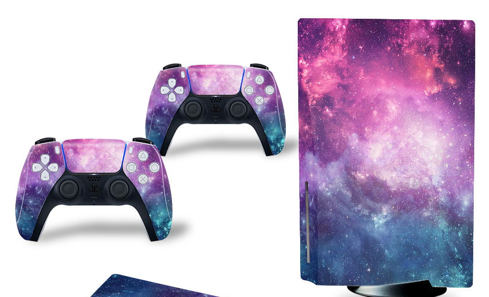 For PS5 Disc Edition Console & 2 Controller Galaxy Vinyl Wrap Skin Decal