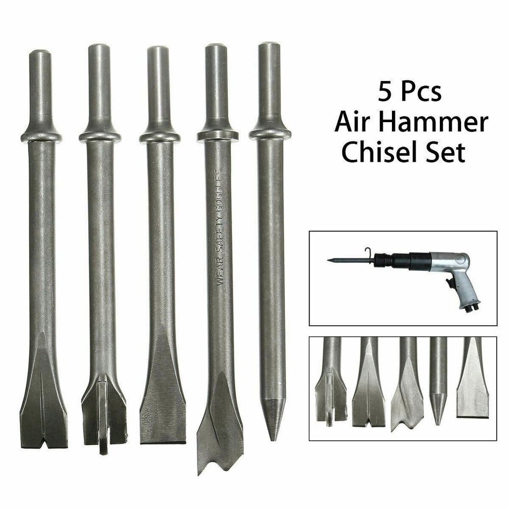 5Pcs 7'' Extra Long Air Hammer Punch Chipping Chisel Bit Set Tool .401" Shank
