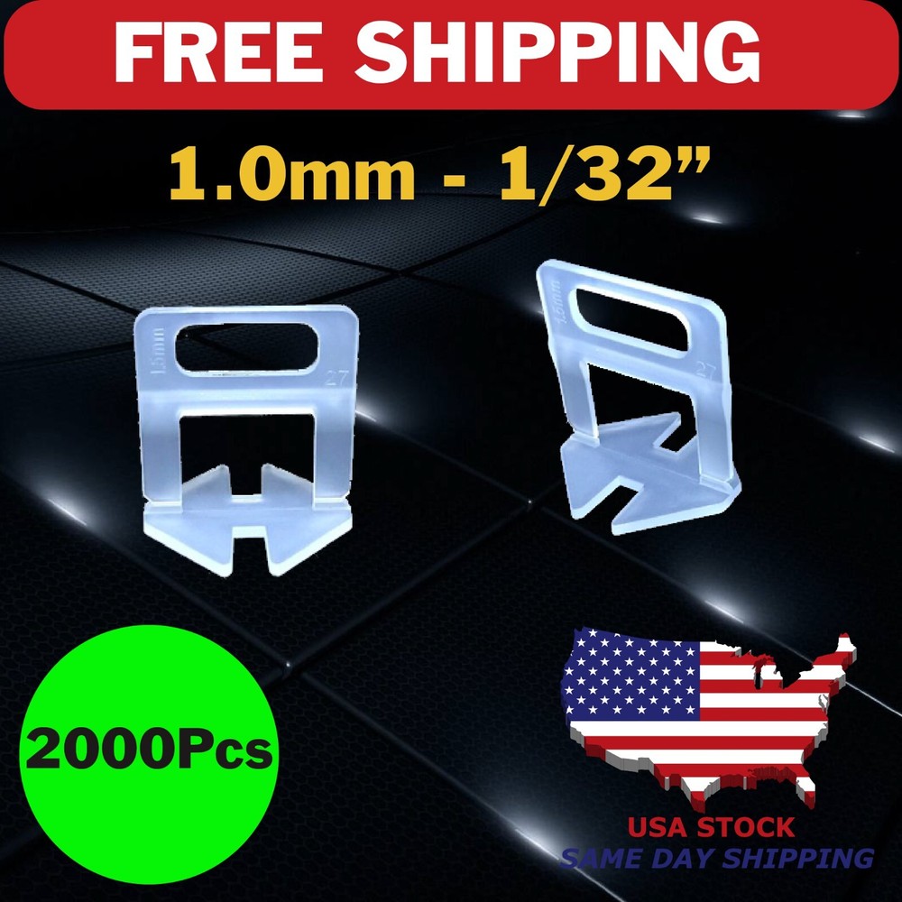 2000 Clips Tile Leveling System Floor Wall 1.0mm 1/32 Tile Spacer Tiling Tool