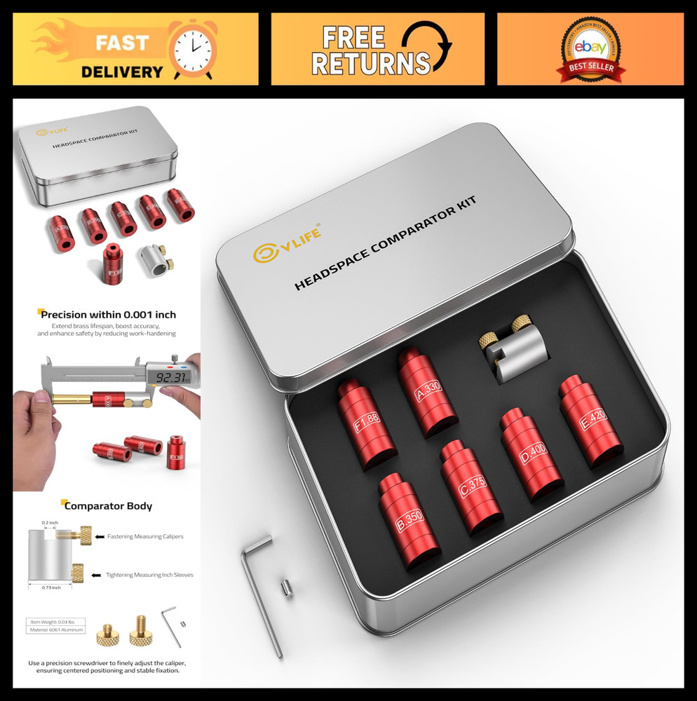 Headspace & Seating Depth Comparator Kit - 14 Inserts, 6 Bushings, Precision Mea