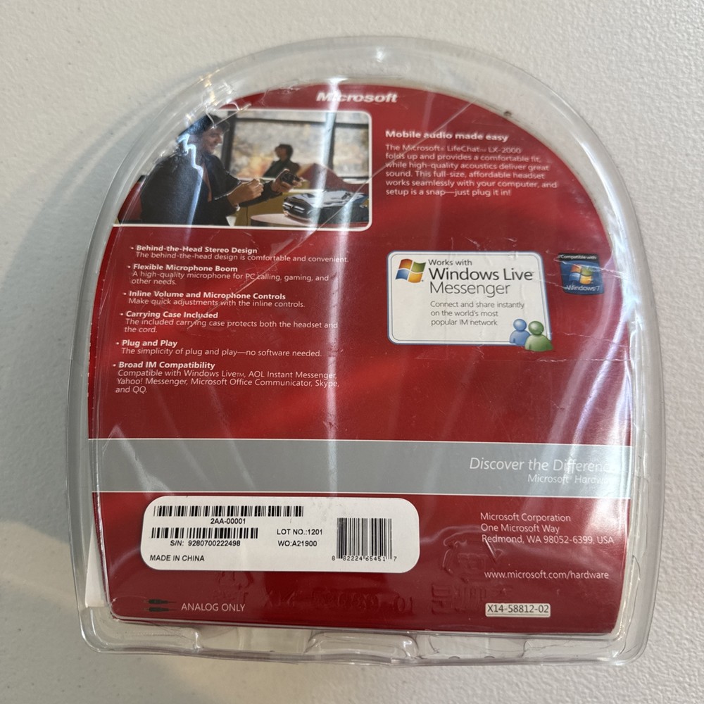 Microsoft Lifechat LX-2000 Compact Mobile Headset Foldable Microphone PC/MAC NIB