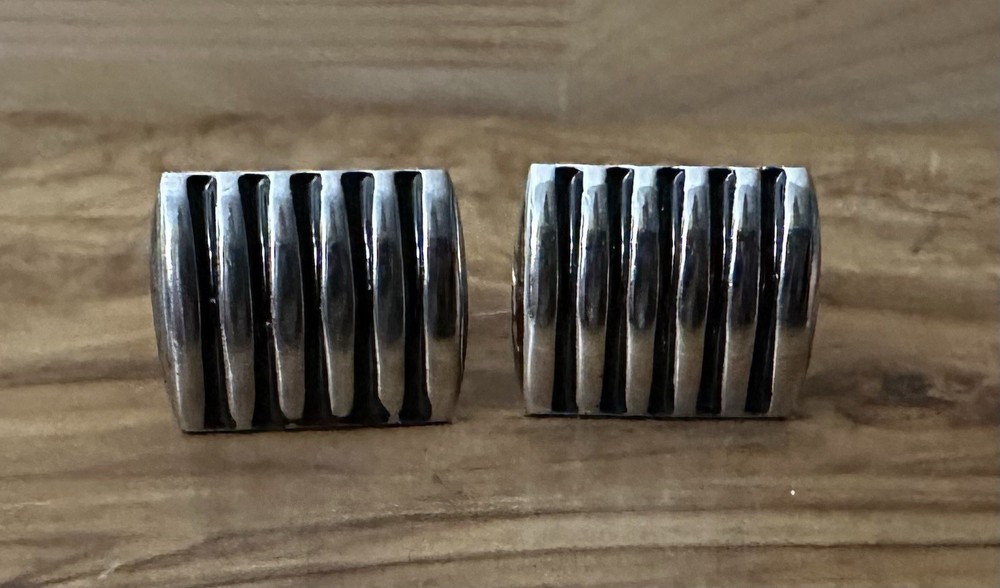 Silver And Black Striped Rectangle Cufflinks