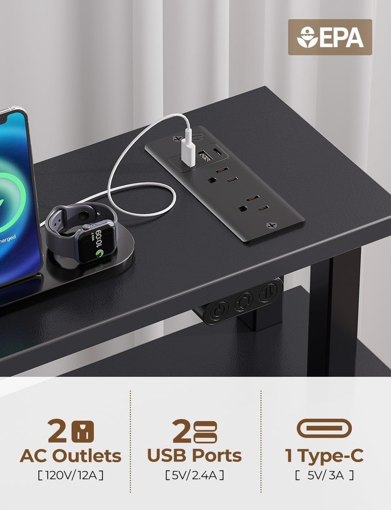 Seventable Computer Desk with Power Outlets & LED Light, 39 inch Home Office ...