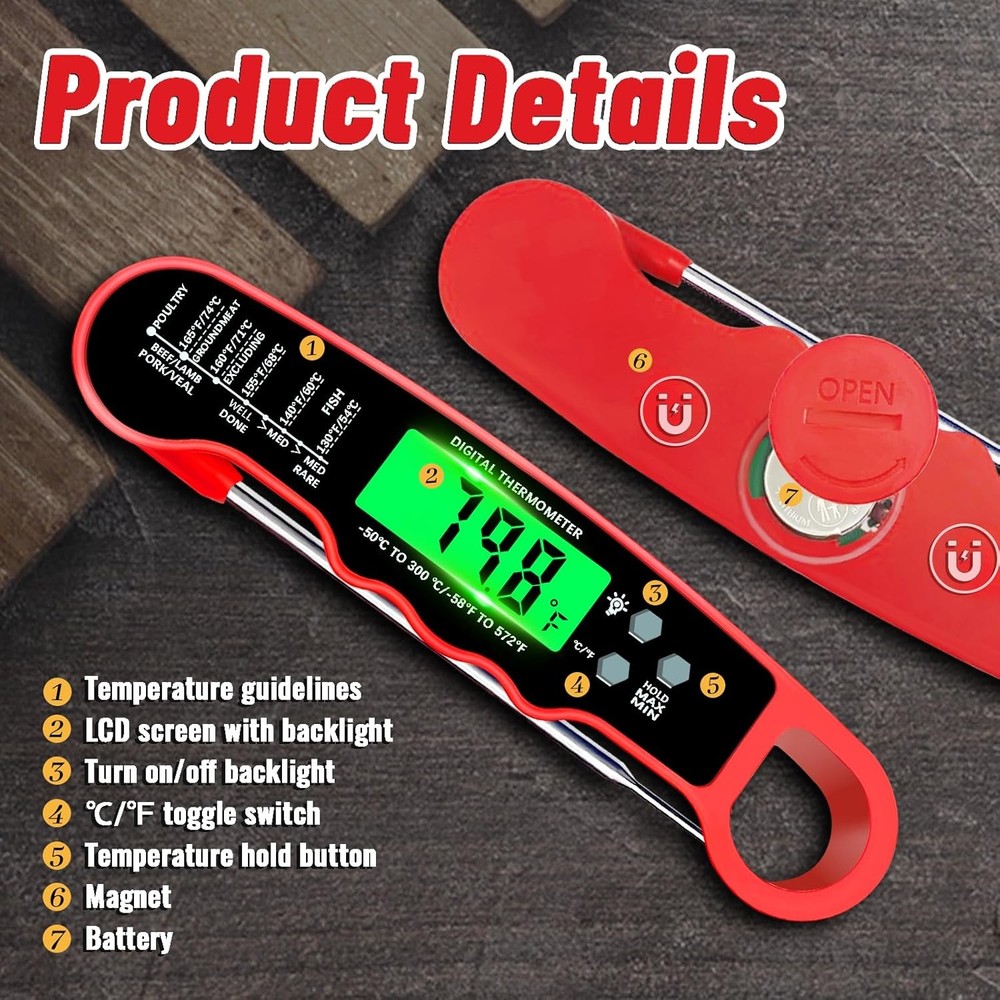 Meat Thermometer Digital, Instant Read Meat Thermometer with Backlight & Magnet