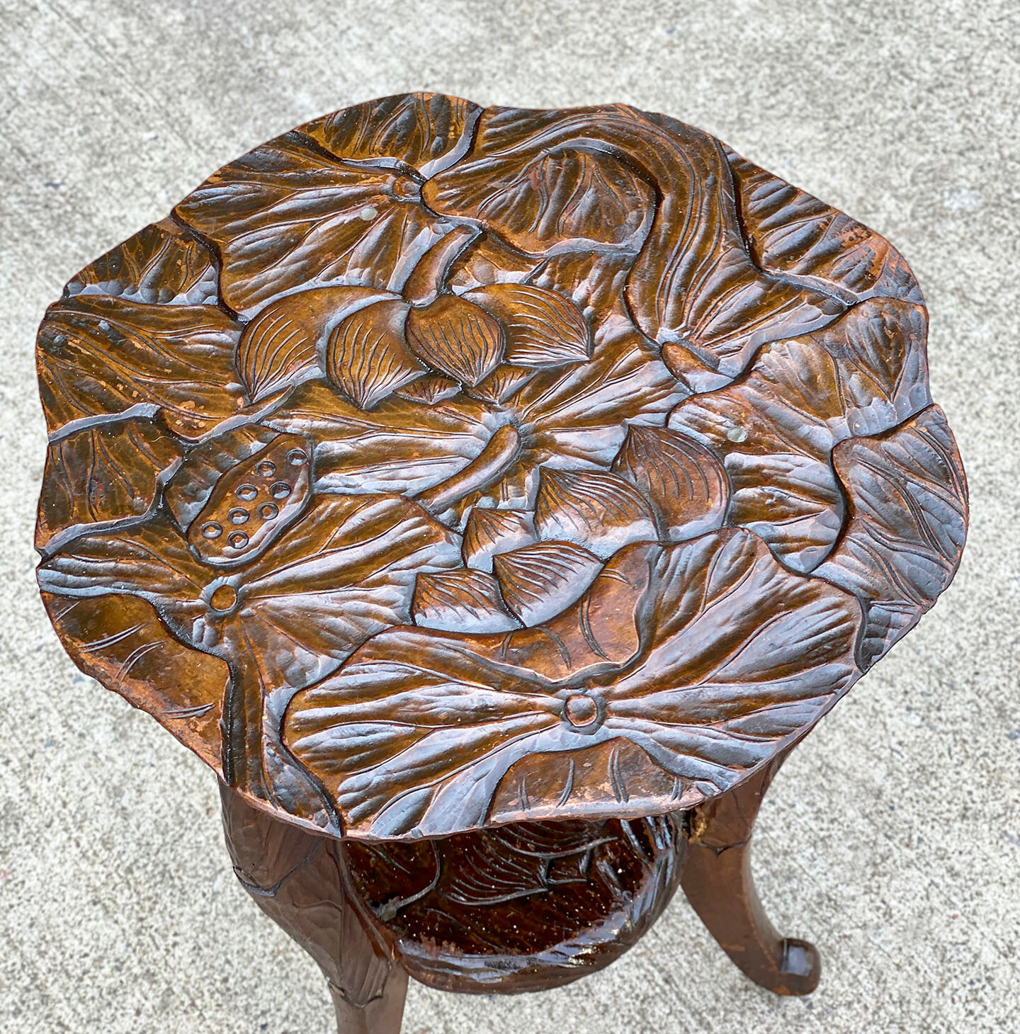 Antique Liberty & Co Art Nouveau Carved Floral Motif Plant Stand Table
