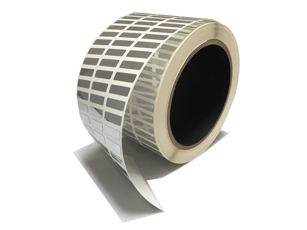 TAMPER EVIDENT SECURITY LABEL CUSTOM PRINT SILVER BRIGHT 0.75" X.25 SERIAL