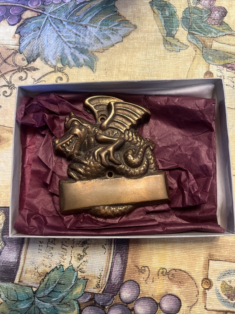 Vintage 1984 Carruth Solid Brass Dragon Door Name Plate -Wall Decor