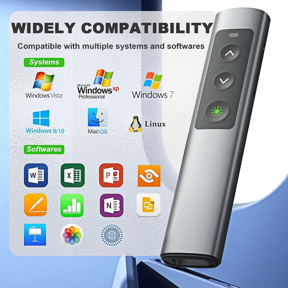 Rechargeable Green Laser Pointer Clicker - USB-A & USB-C Wireless Presenter