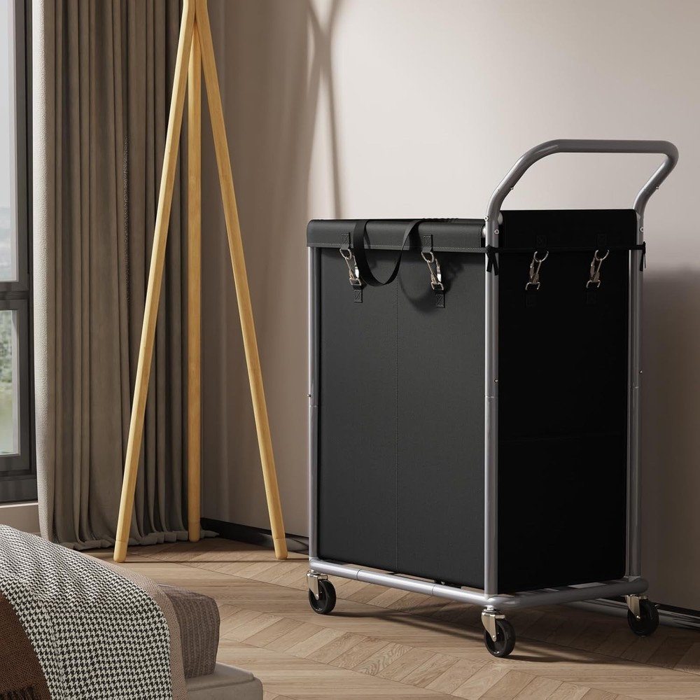 Laundry Hamper 2 Section Rolling Laundry Basket W/ Wheels Laundry Cart New