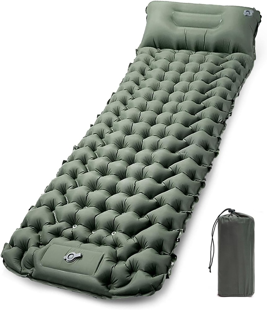 Camping Sleeping Pad – Extra Thick Ergonomic Mattress with Built-in Pump