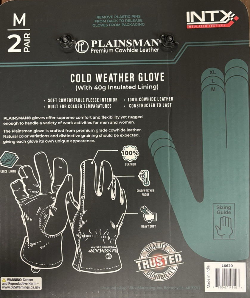 PLAINSMAN PREMIUM COWHIDE LEATHER GLOVES 2 PACK SIZE MEDIUM