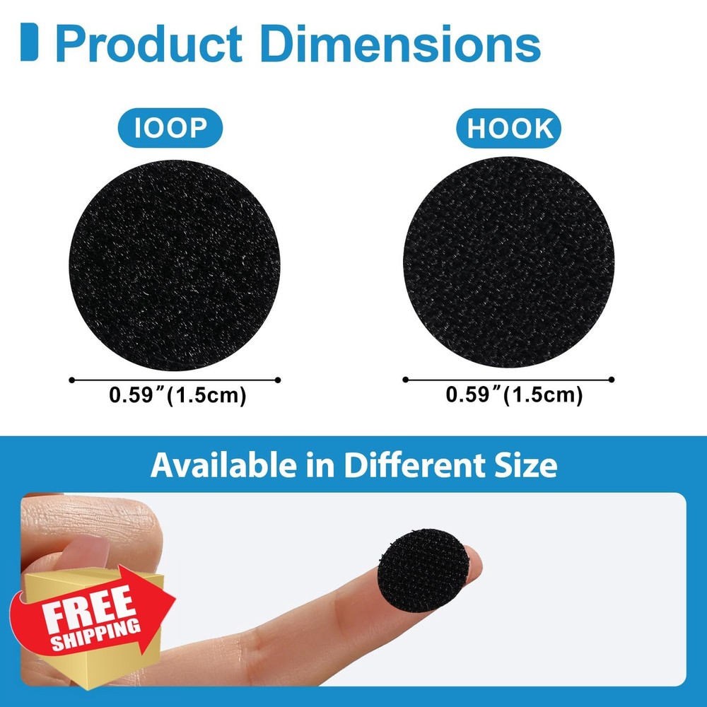 HANFINEE 936 Hook Loop Dots w/ Scissors Storage 0.59" Black