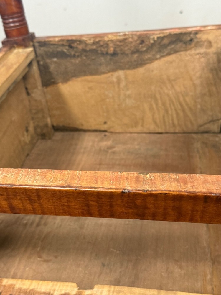 antique bench made tiger maple & walnut work table night stand end 1800s drawer