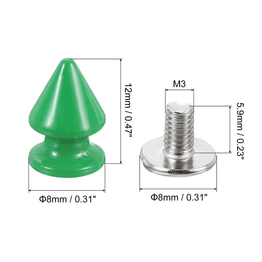 20Sets Cone Spike Stud Rivet,12mm Tree Studs and Spikes Green