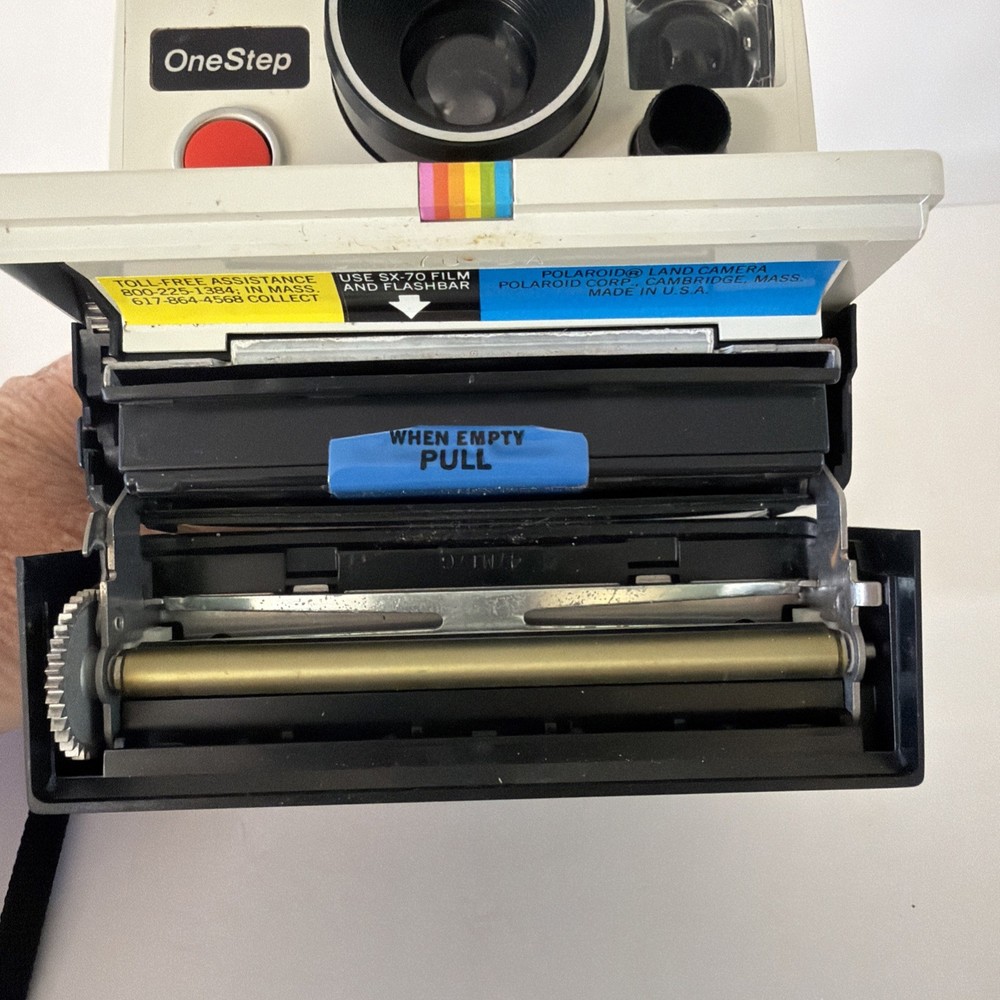 Polaroid One Step Land Camera Rainbow Stripe with Strap Vintage - Untested