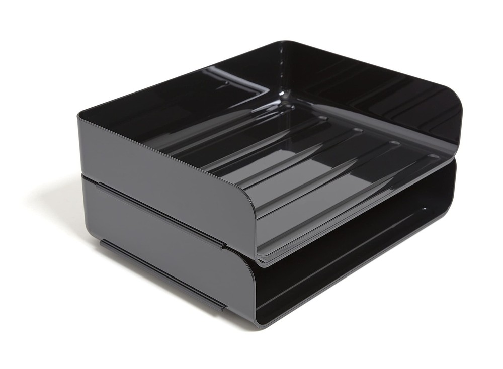 Side‑Load Stackable Plastic Letter Tray, Black – Desktop Paper Organizer for ...