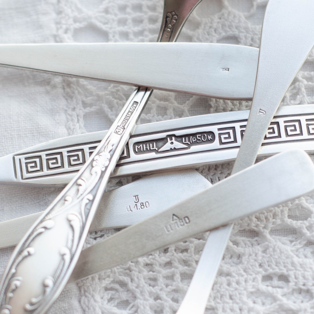 Tea spoon mismatched flatware set Small spoons from USSR, Soviet flatware set