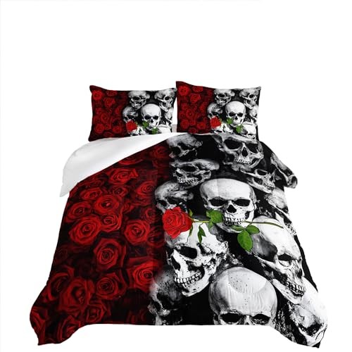 Skull Bedding Set Size,Goth Bedding Sets with Comforter,Skull Queen Skull 16