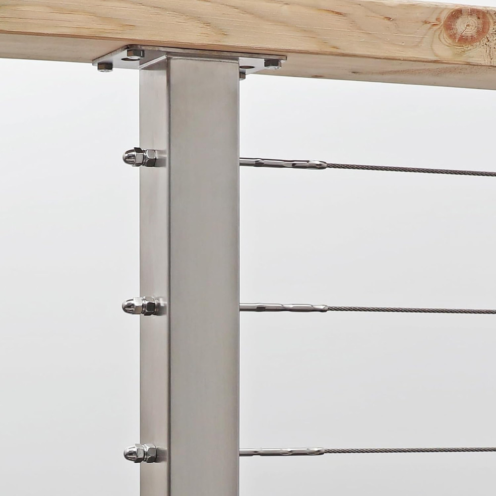 36" Stainless Steel Cable Railing Post 2 Pack with 1/8" Cable Kit