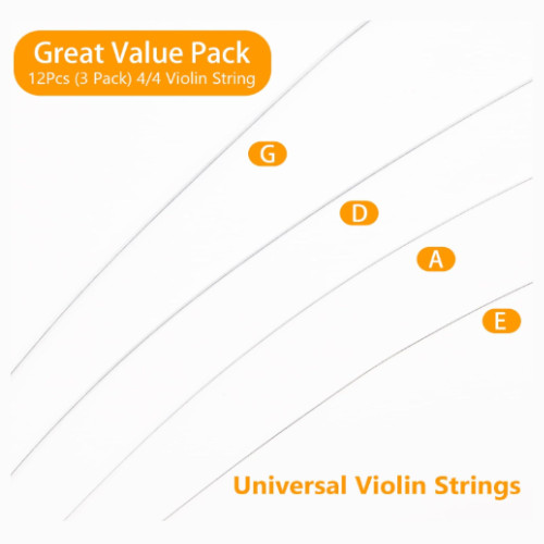 12-Pack Violin Strings 4/4 Full Size Steel Core Nickel Ball End Set