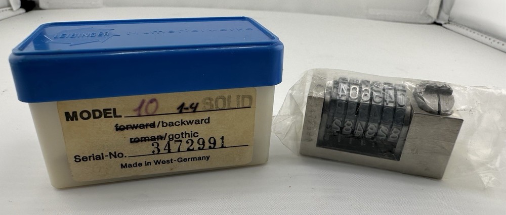 Leibinger #10 6 number reverse Backward/gothic With Carry Case-solid