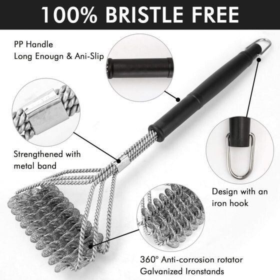 BBQ Grill Brush,Stainless Steel Bristle Free Grill Brush Tool BBQ Cleaning 18"