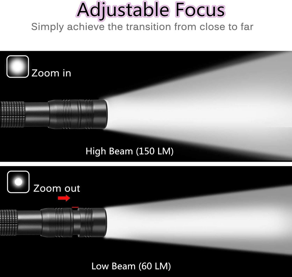 LED Pen Light Flashlight, 3 Modes Pocket Pen Flashlight with Adjustable Focus, P