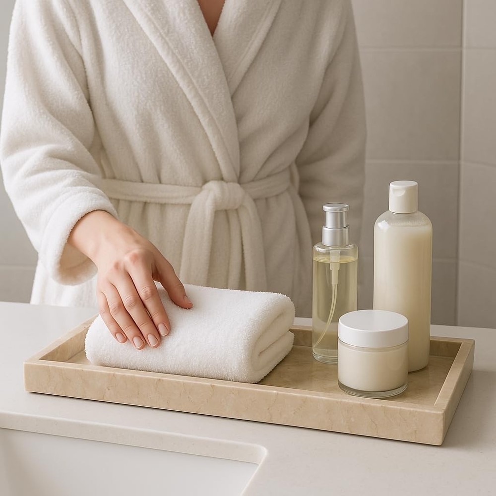 Creative Home Natural Java Marble Tray Handcrafted Stone Organizer for Beige