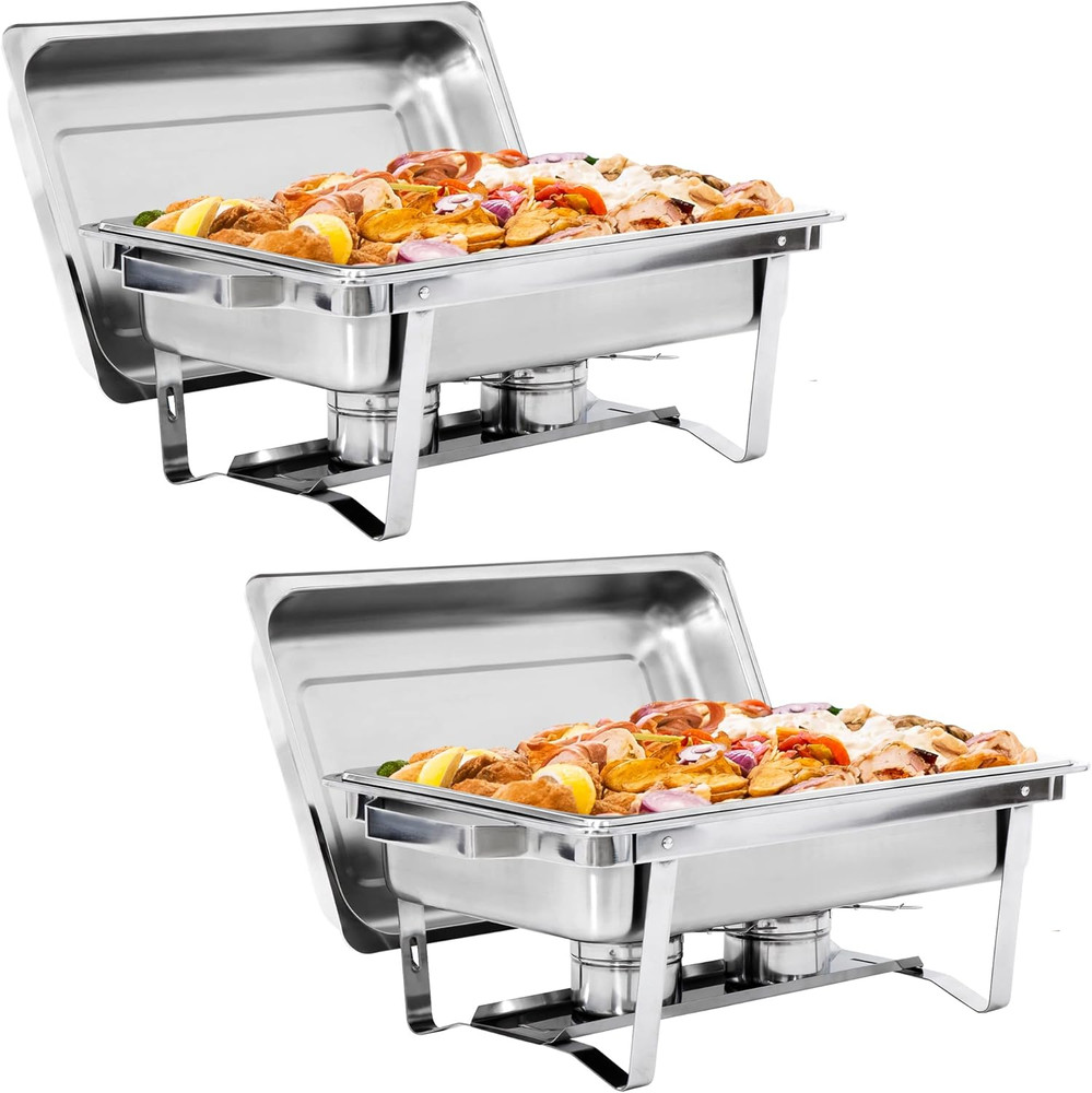 2 Pack 9QT Food Warmer, Rectangular Chafing Dish Buffet Set W/Foldable Frame Leg