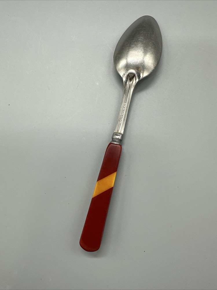 MCM Retro Two Color Red & Butterscotch Yellow Bakelite Spoon