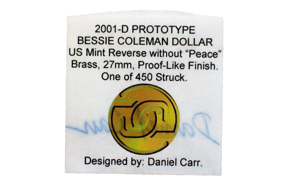 Daniel Carr - 2001-D Bessie Coleman - US Mint Reverse without “PEACE” - Brass