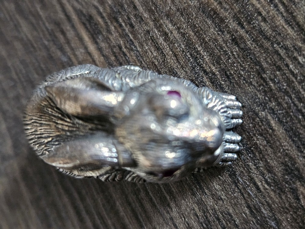 Sterling Silver Vintage Rabbit Ornament With Ruby Eyes